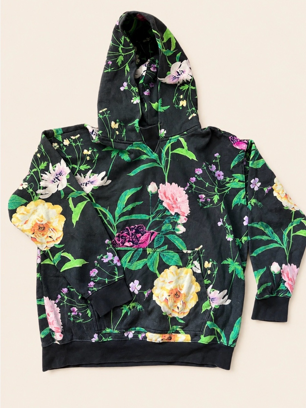 GAP Black Hoodie with Multicolor Floral Print